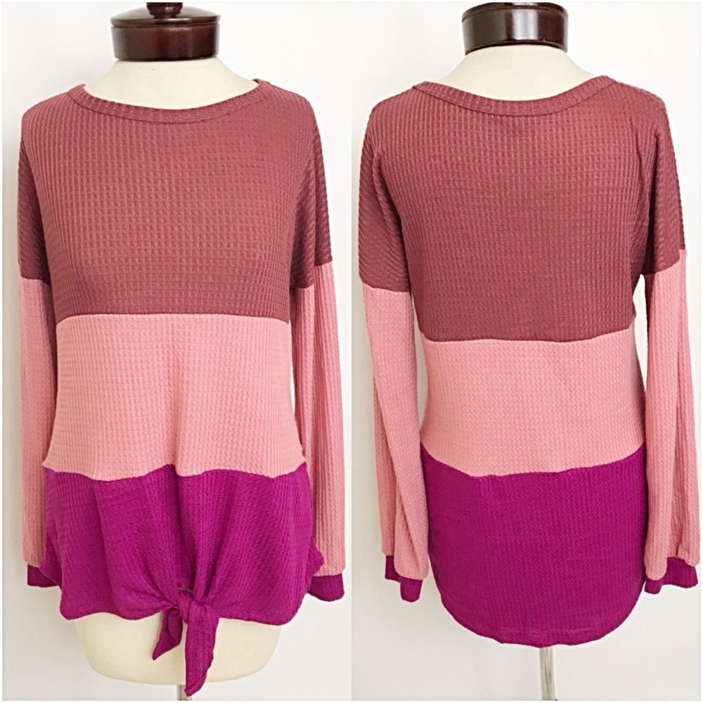 Stunning TieFront Waffle Knit Tunic Top LXL - Picture 3 of 5